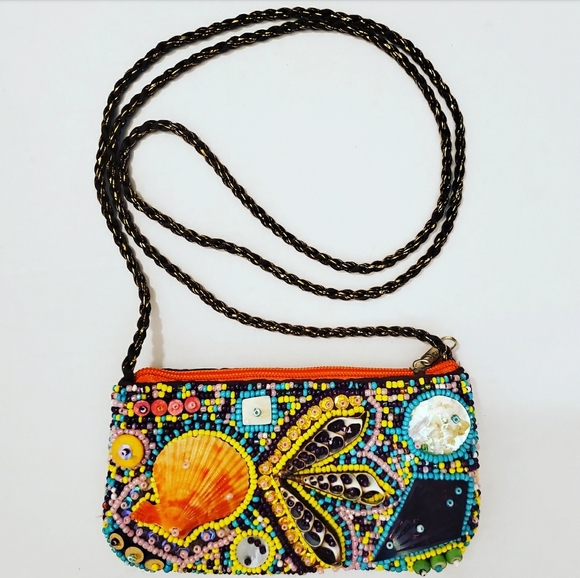 🔥SALE🔥DSL Multi.Beaded Small Seashell Crossbody BOHO Style Purse - Picture 1 of 14